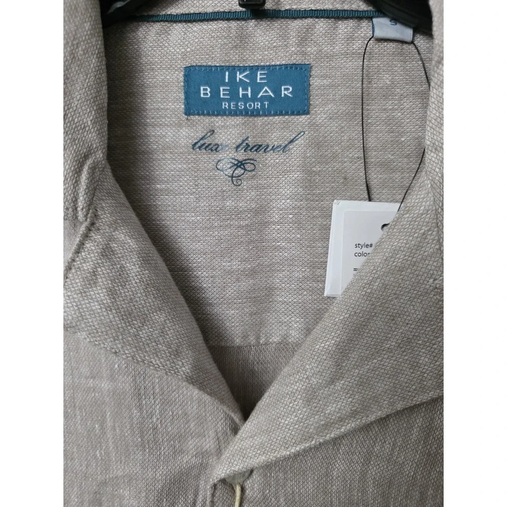 Ike Behar Taupe Color Linen Rayon Blend Button Down Shirt Size Small
